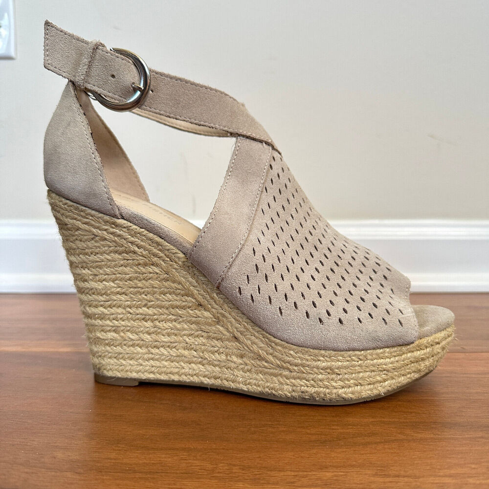Marc Fisher HALDYA Suede Laser Wedge Platform Espadrille Sandals Size 9.5M Tan - Picture 6 of 15
